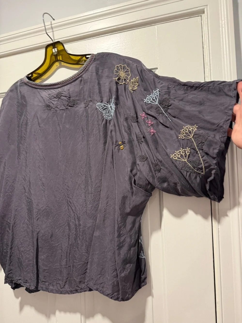 Johnny Was Biya Lavender/Gray Embroidered Floral & Butterfly Tunic - Picture 6 of 7